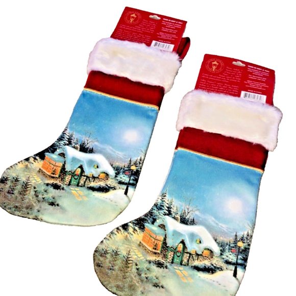 Thomas Kinkade 2004 Vintage Silent Night‎ Christmas Stocking Set (2) - Picture 2 of 10